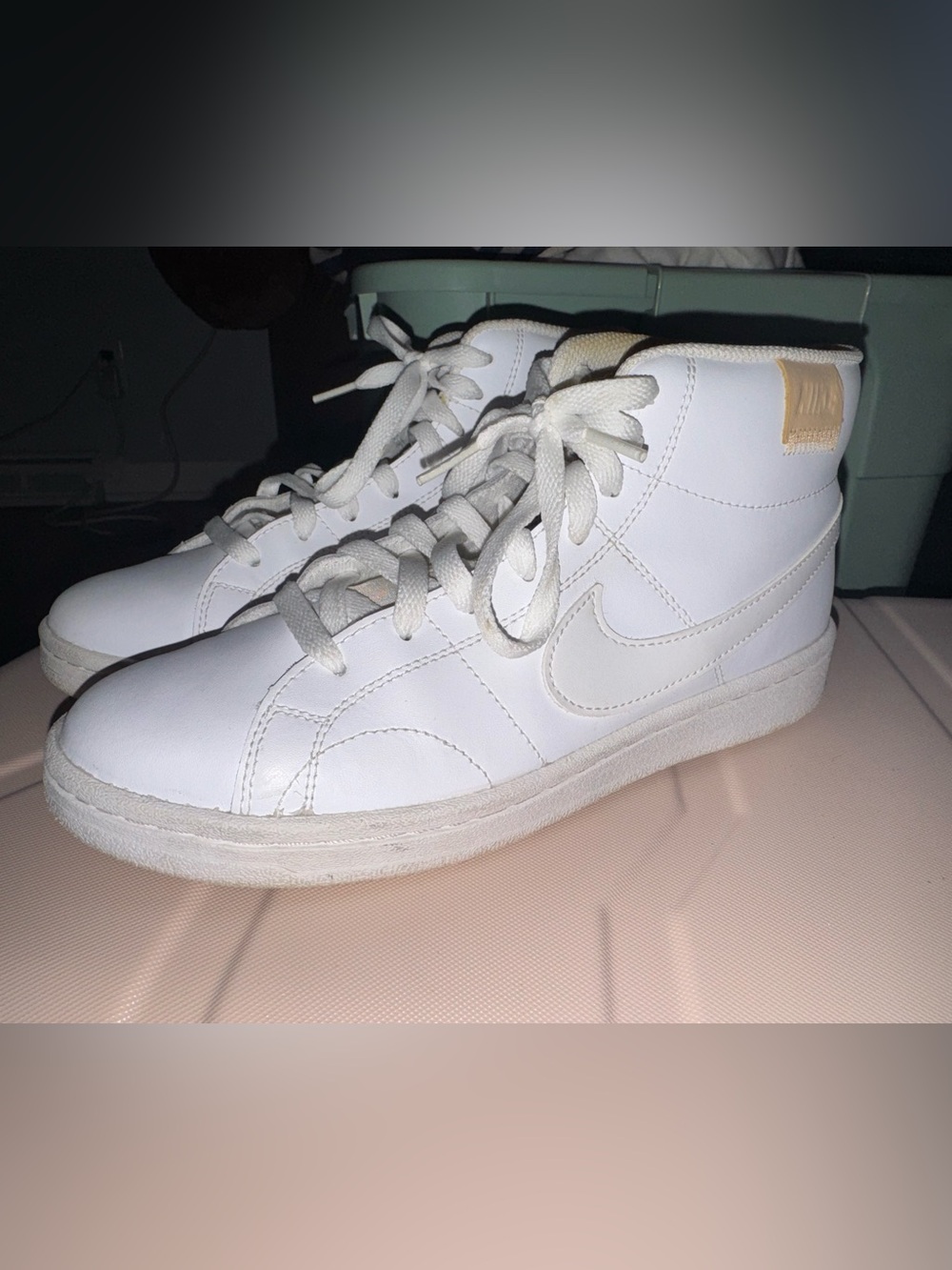 Nike Women’s White High-Top Leather Sneakers with Cream Accent